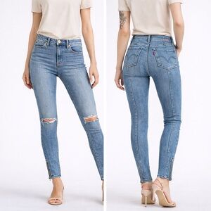 Levi’s 721 Altered High Rise Skinny Jeans Distressed Ankle Zip W28 L27